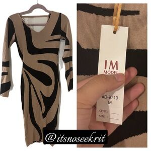 Isabel Marant Tan and Black V-Neck Bodycon Dress